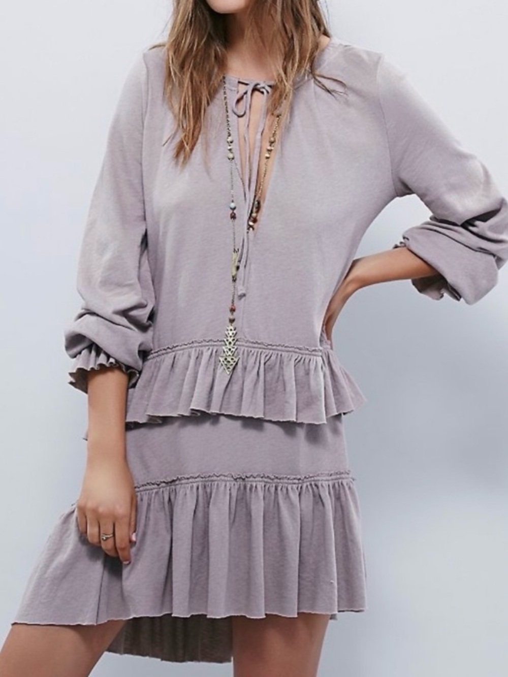 Free People Beach Cotton Midsummer Night Tiered Mini Dress: Tan/Stone/Taupe